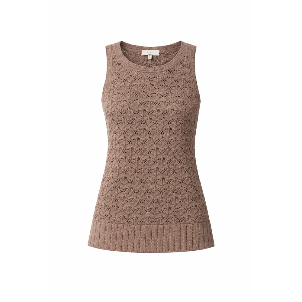 NWT LOFT Outlet Sleeveless Knit Tank Size‎ Small Taupe 100% Cotton Pointelle